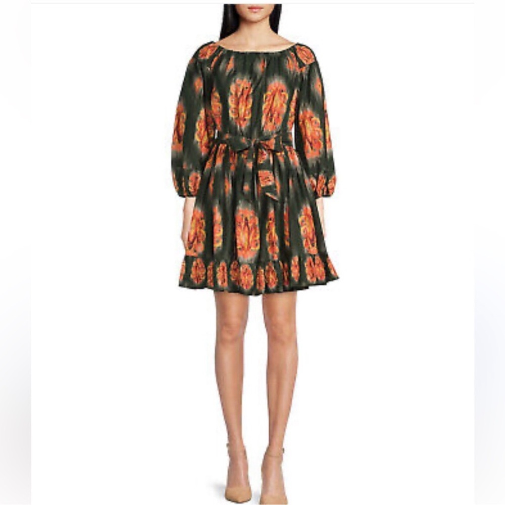 NWT A Loves A Hunter Green & Orange Floral Dress - Size Large